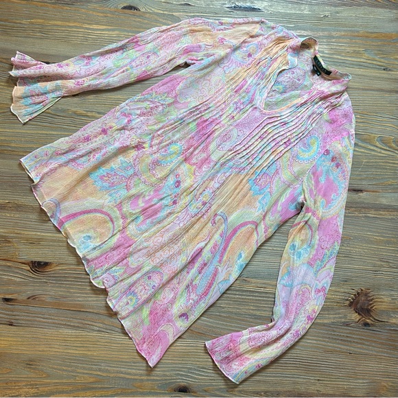 Ralph Lauren Sheer Silk Chiffon Pink Paisley Tunic - Picture 1 of 8